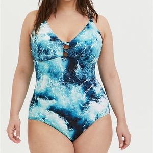 TORRID BLUE OCEAN LACE BACK ONE-PIECE SWIMSUIT